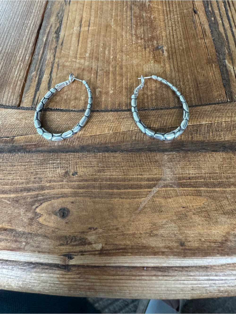 Sterling Silver Textured Hoop Earrings - Silver